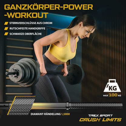TREX SPORT Langhantel Set 22 kg mit 120 cm Stahlstange und 8 Scheiben