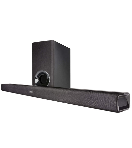 Denon DHT-S316 Soundbar mit kabellosem Subwoofer: Schwarze, schlanke Soundbar und Subwoofer für verbesserten TV-Klang.