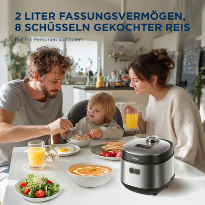 Midea Digitaler Reiskocher 2L Klein Multicooker – Schwarz/Silber