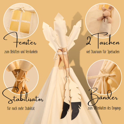 LIONHERZ® Tipi Zelt Kinder Stabil – Baumwolle Cremeweiss