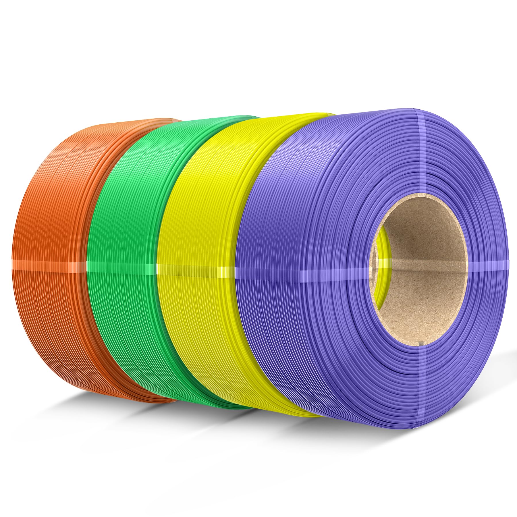 SUNLU PETG Filament Refill 1.75 mm, 4x1 kg, 4 Farben – vier spulenlose Filamentrollen in Orange, Gelb, Grün und Lila