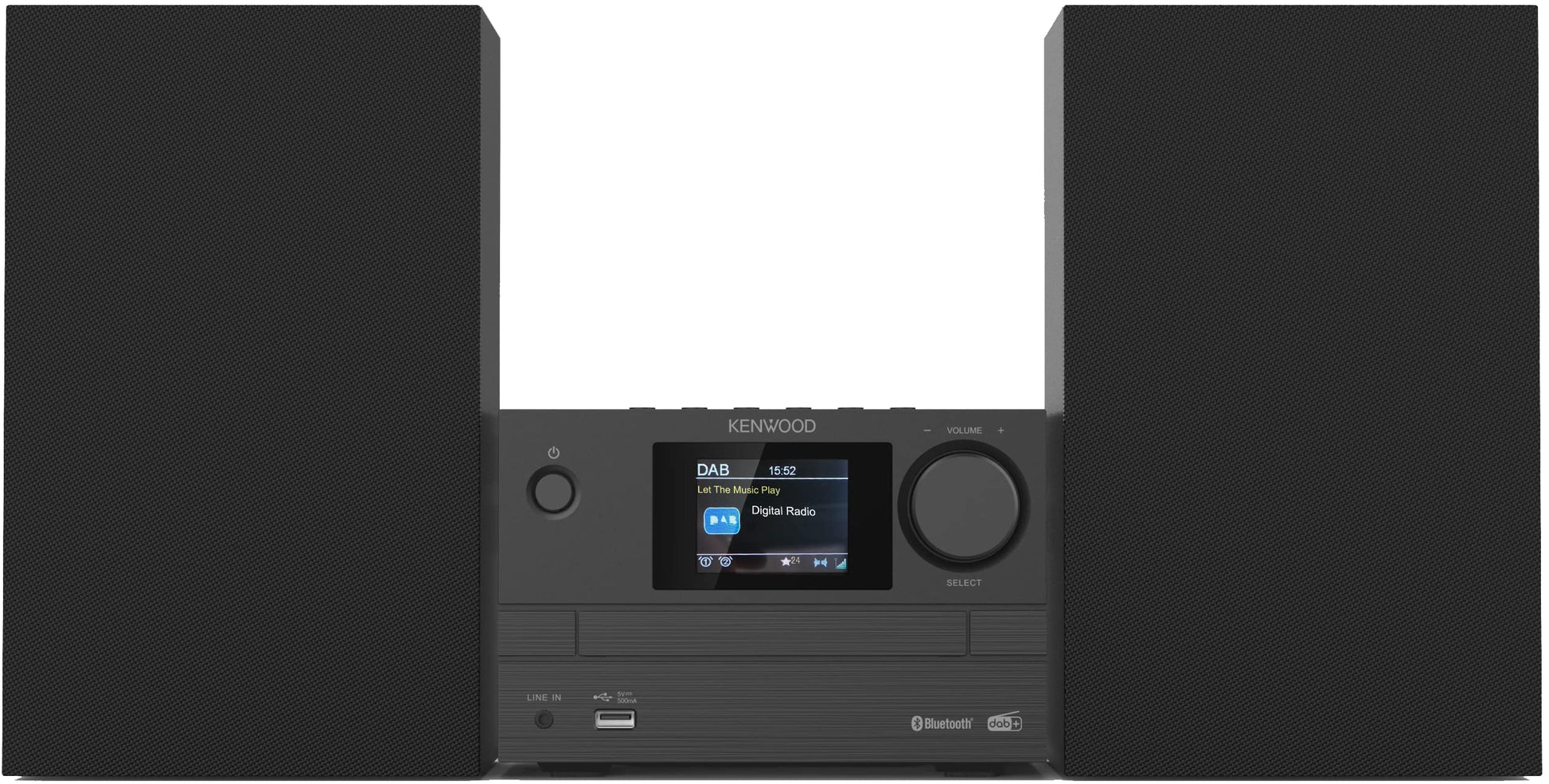 Kenwood M-525DAB Micro HiFi-System – DAB+ CD Bluetooth. Schwarzes, kompaktes Audiosystem für DAB+ Radio, CDs und Bluetooth-Streams.