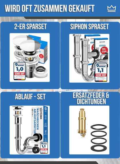 FEINER Universal-Siphon für Waschbecken, Edelstahl verchromt, 2er-Set
