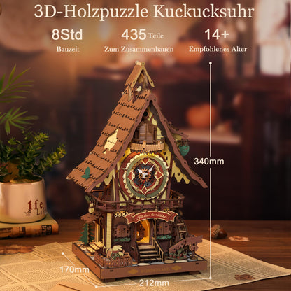 ROBOTIME 3D Puzzle Kuckucksuhr LC901C, Holz-Modellbausatz