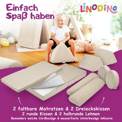 Linodino® Spielsofa Bausteine Cord Fantasiewelt – Elfenzauber Beige
