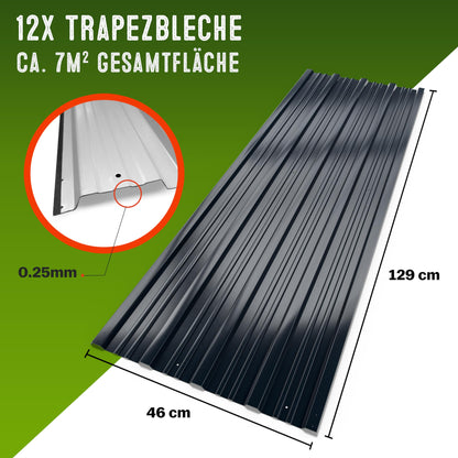 GARDEBRUK® Trapezblech Dachblech Set 7m² - Anthrazit Verzinkt