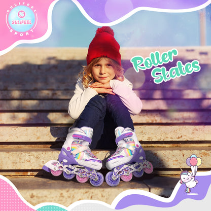 SULIFEEL Rainbow Unicorn Inlineskates für Kinder mit Leuchträdern