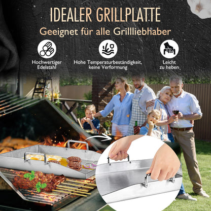 Plancha Grillplatte Set - Edelstahl 30x40cm Gas-/Kohlegrill