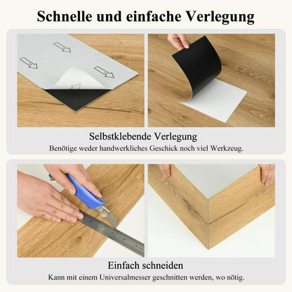 Mysflosy Vinylboden selbstklebend PVC Bodenbelag Eiche 36 Dielen 5 m²