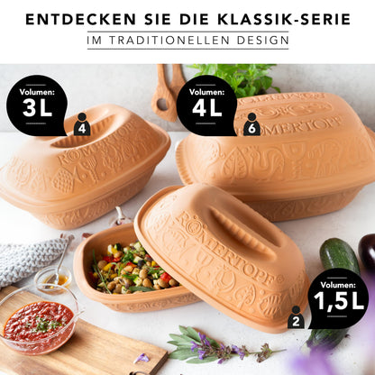 Römertopf Klassiker Bräter Dampfgarer aus Naturton – 3 Liter
