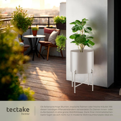 tectake Pflanzenständer 2er Set aus Metall mit Übertöpfen in taupe
