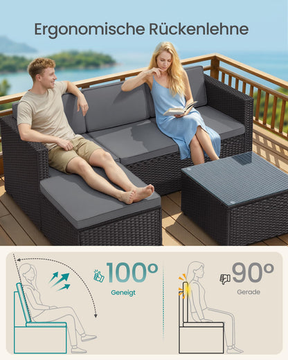 SONGMICS Gartenmöbel-Set GGF005B04, Polyrattan-Lounge, schwarz-grau