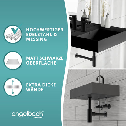 Engelbach Design Siphon Waschbecken Schwarz mit Reinigungsöffnung