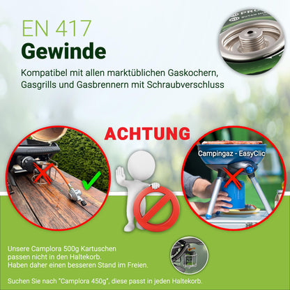 CAMPLORA Gaskartuschen Schraubventil EN417 - 12x 500g Propan/Butan