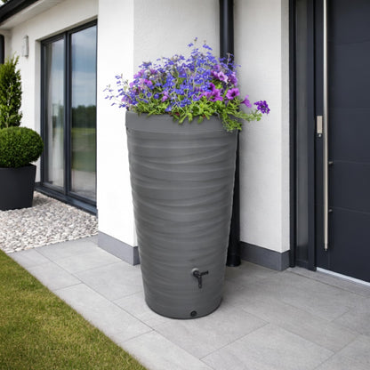 YourCasa Regentonne 240 Liter Wave Design mit Wasserhahn, Grau