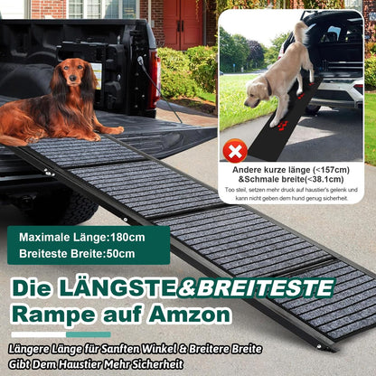 Faltbare Hunderampe Auto 180x50cm – Rutschfest für grosse Hunde SUV/LKW