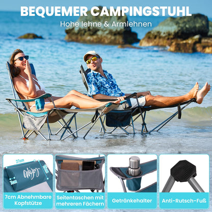 WEJOY 2-in-1 Campingstuhl Relaxliege mit Fussstuetze - Cyan/Grau 2er Set