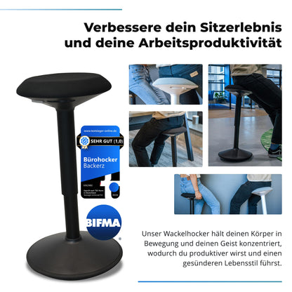 Backerz Ergonomischer Bürohocker - Mattschwarz, 55-80 cm