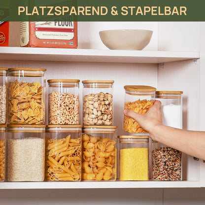 Vtopmart Vorratsgläser Set mit Bambusdeckel, 12-teilig, 600/1200 ml