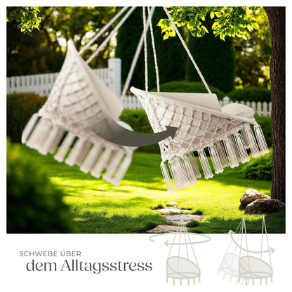 tectake Hängesessel mit Gestell, Indoor und Outdoor, beige