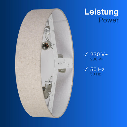 REV LED Deckenleuchte rund 50 cm, Stoffschirm Taupe, 6x E27
