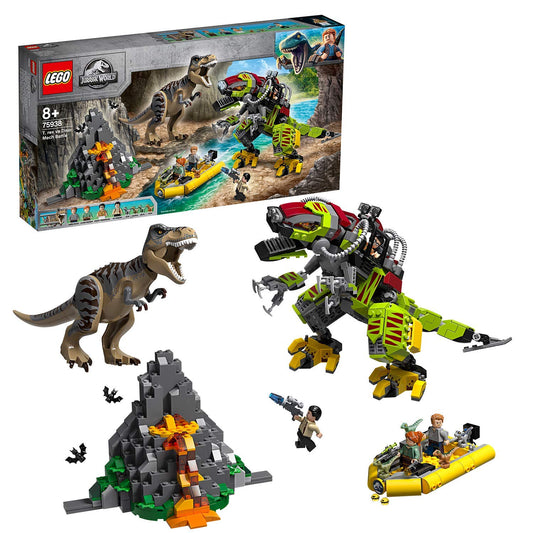 LEGO Jurassic World 75938 T. Rex vs. Dino-Mech Bauset mit braunem T. Rex, grauem Dino-Mech und Minifiguren. Ideal zum Bauen und Nachspielen von Dino-Duellen.