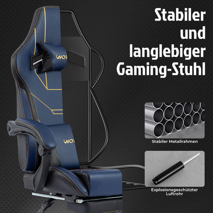 WOTSTA Gaming Stuhl Ergonomisch mit Fussstütze - Blau