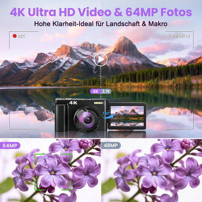 SIXTARY DC102 4K Digitalkamera 64MP Kompaktkamera mit WLAN