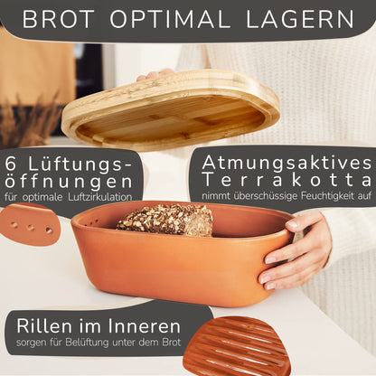 Steinzeit Design Brotkasten - Keramik mit Bambusdeckel