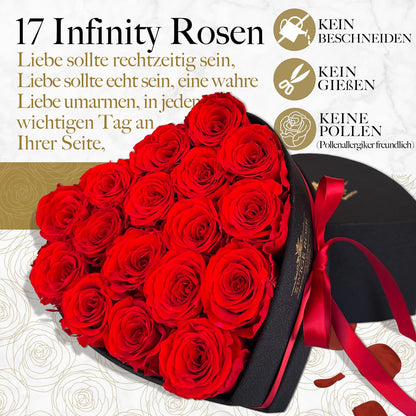 QHHENTOO Infinity Rosen Herzbox, 17 konservierte Rosen in Rot