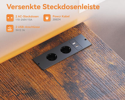 Coleshome Schreibtisch 130x48cm - Braun, Stoffschubladen, Steckdosen