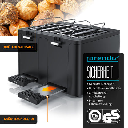 Arendo MANANA X2 Toaster 4 Scheiben Edelstahl, schwarz