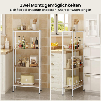 WOLTU Nischenregal 4 Ebenen, Standregal schmal, Weiss Helle Eiche