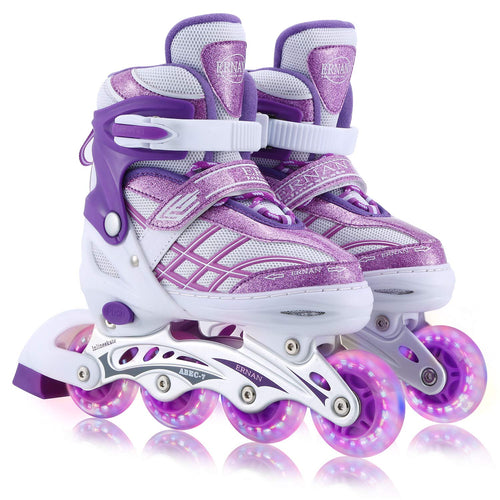 Ylaide Inline Skates Kinder, verstellbar, leuchtende Räder, Violett L – High-Top-Form mit PU-Rollen