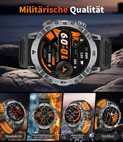 LIGE Smartwatch Herren EF18-A mit Telefonfunktion, IP68, Schwarz
