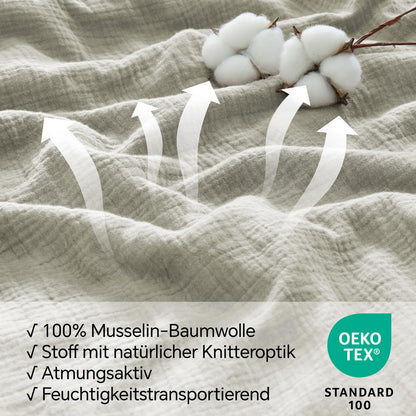 BEDELITE Musselin Bettwäsche 200x200 cm, 3-teilig, Taupe