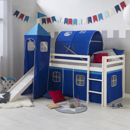 Homestyle4u Kinder Hochbett 90x200 Rutsche Turm Weiss Blau