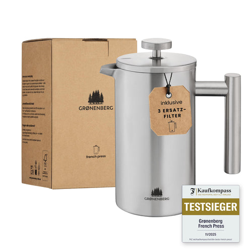 Groenenberg French Press Edelstahl Thermo Kaffeebereiter bis 1 Liter, doppelwandige Kaffeepresse aus Edelstahl