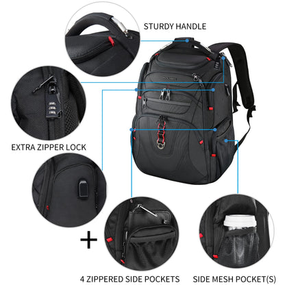 KROSER Business Laptop Reiserucksack - 17.3 Zoll Schwarz