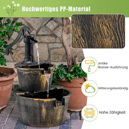 COSTWAY Gartenbrunnen Fassbrunnen mit Pumpe, 2-stufig, Antikbronze