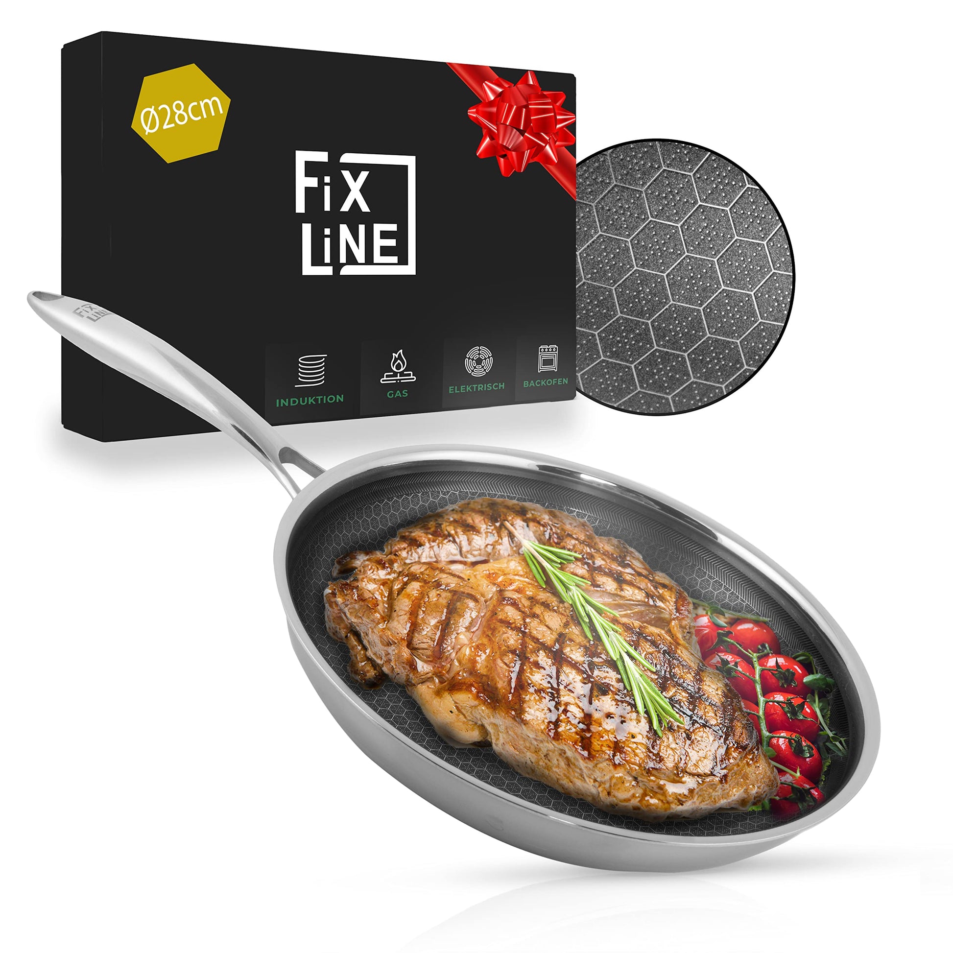 FIXLINE® Premium Bratpfanne Ø28cm - Antihaftbeschichtung. Runde, dunkelgraue Pfanne zum Braten verschiedenster Speisen ohne Anhaften.