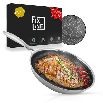 FIXLINE® Premium Bratpfanne Ø28cm - Antihaftbeschichtung. Runde, dunkelgraue Pfanne zum Braten verschiedenster Speisen ohne Anhaften.