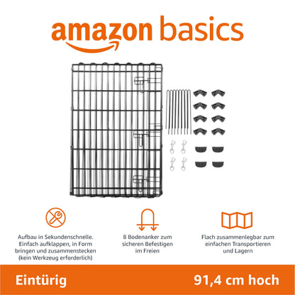 Amazon Basics Laufgehege für Hunde, achteckig, faltbar, mit Tür, 91 cm