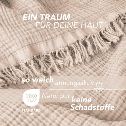 Pure Label Musselin Tagesdecke 220 x 240 cm aus Baumwolle, Beige