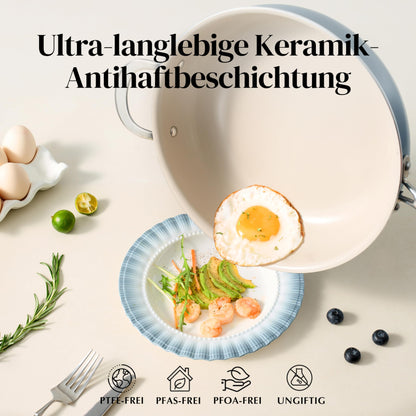 Redchef Keramikpfanne Induktion Antihaft mit Deckel - 28cm Blau