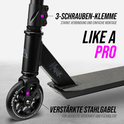 Apollo Stuntscooter Hawk - Freestyle Kickscooter für Kinder und Erwachsene, Kinderroller, Trick Roller für Jungen und Mädchen ab 6 Jahren, Stunt Scooter für Beginner und erfahrene Kids, Stunt Roller