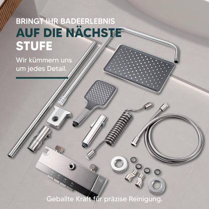 INEX EUROPA Quadratische Regendusche mit Armatur Edelstahl