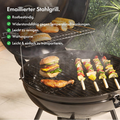 VonHaus Kettle Holzkohlegrill, Kugelgrill 53,5 cm mit Warmhalterost
