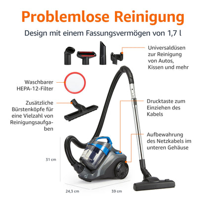 Amazon Basics Bodenstaubsauger beutellos 850 W HEPA-Filter 1,7 L