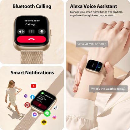 Cillso IDW26 Smartwatch Damen mit Alexa, 1,83 Zoll HD Display, IP68